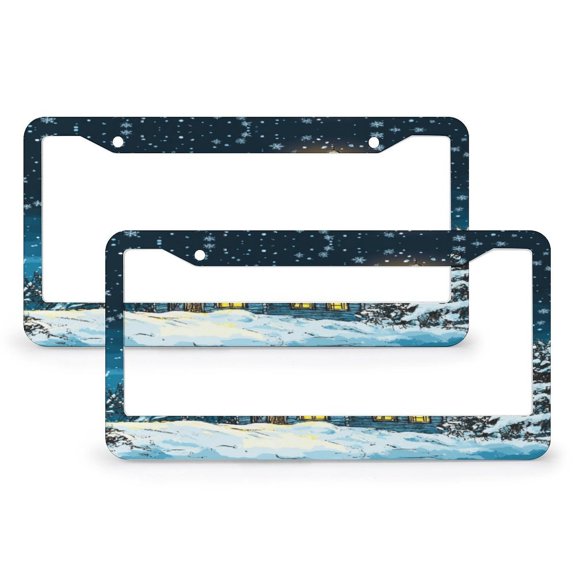 License Plate Frames Wintery Lighthouse Nautical Christmas License Plate Frame License Plate Shield Frame 2 PCS Nautical Theme Quality Aluminum License Plate Cover Fits All Car