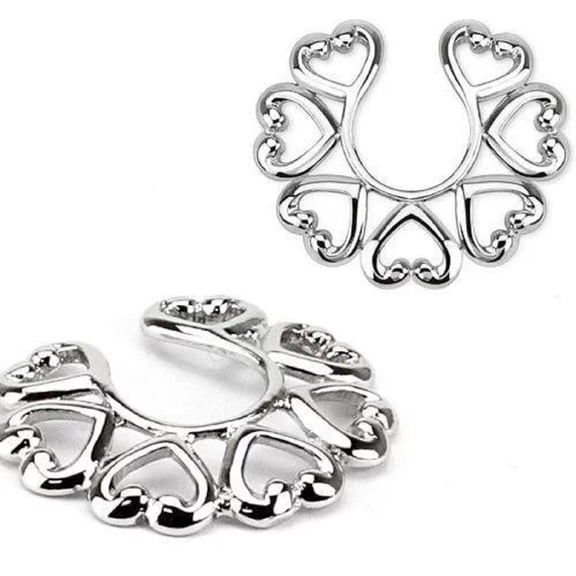 BodyJewelryOnline Heart Shap Fake Nipple Ring Non Piercing Faux Nipple Rings Jewelry for Women