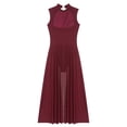 thumbnail image 5 of CHICTRY Women's Modern Contemporary Lyrical Dancewear Cutout Back Lace Tank Leotard Split Maxi Skirts Ballroom Dress Burgundy XL, 5 of 6