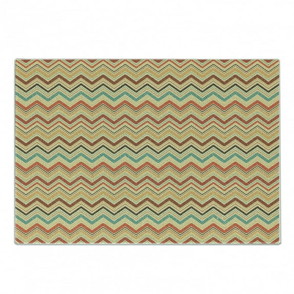Aztec Cutting Board, Earth Tones Folk Chevron Retro Culture Hippie Bohemian Stripes, Decorative Tempered Glass Cutting and Serving Board, Small Size, Multicolor, by Ambesonne