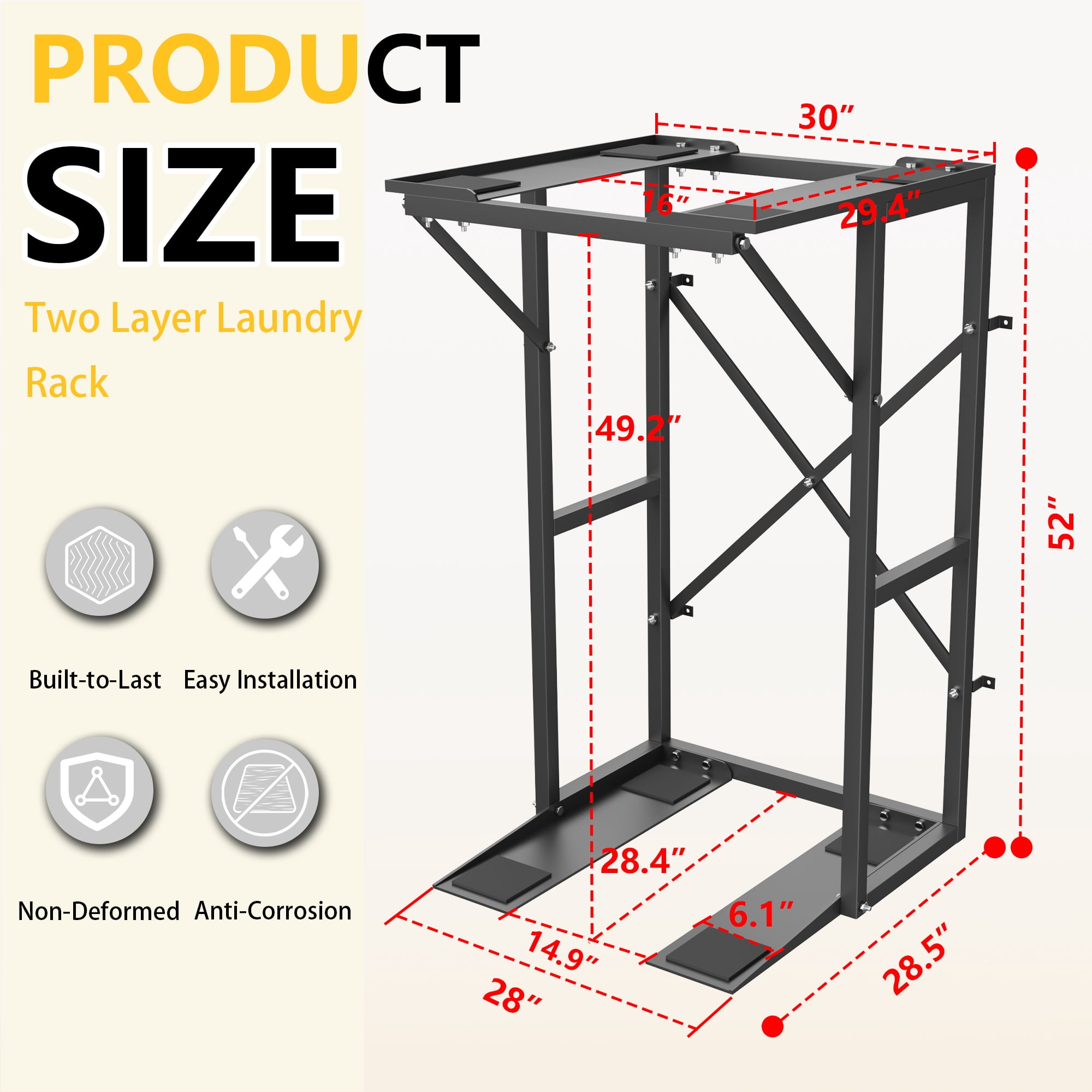 YOHKOH Heavy-Duty Steel Washer Dryer Stacking Stand – Portable Rack with Anti-Tip & Non-Slip, Universal Fit for Most Washers & Dryers (26.8"W x 19.8"D x 52"H)