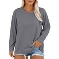 thumbnail image 2 of Long Sleeve Shirts for Women Plus Size Neck T Shirts Women Long Sleeve Tops Casual Summer Tshirts Loose Fit Tee Dark Gray, 2 of 6