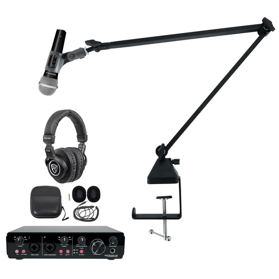 Rockville R-TRACK 2x2 USB Studio Recording Interface Mic Boom Arm Headphones
