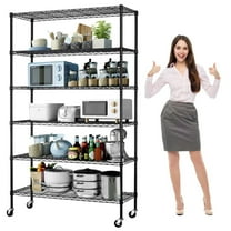 6-Tier Storage Shelves NSF Certified Wire Shelving Unit with Wheels Heavy Duty Metal Shelves Adjustable Steel Shelving 2100Lbs Capacity for Closet Pantry Basement- (18"x48"x82", Black)
