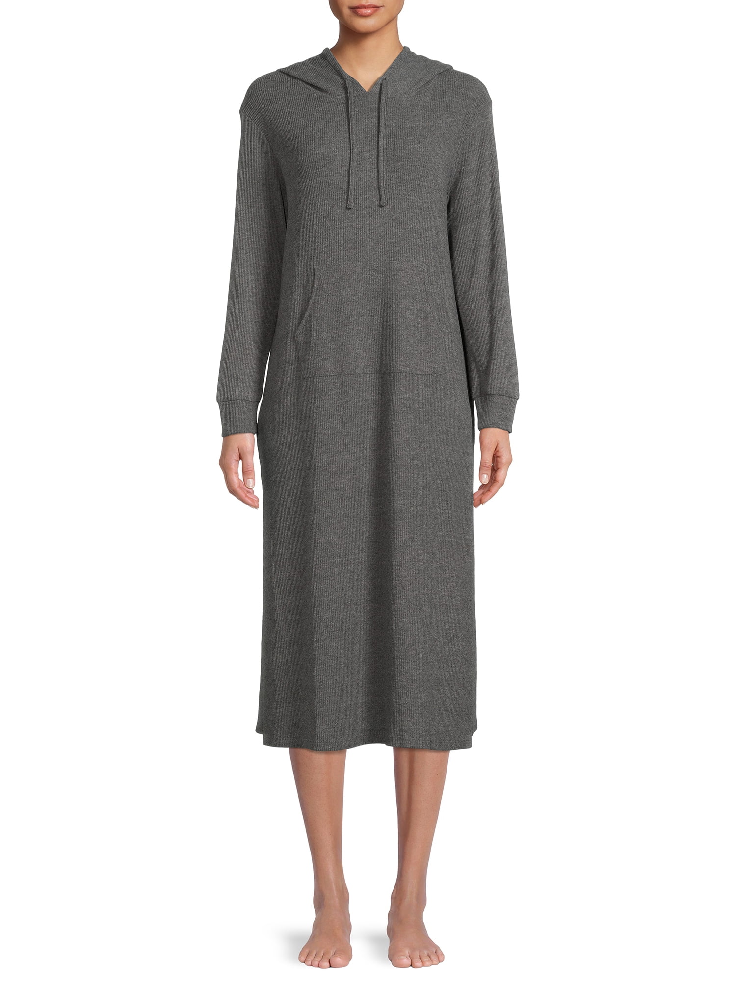 Joyspun Women’s Hacci Solid Hooded Sleepshirt - Walmart.com