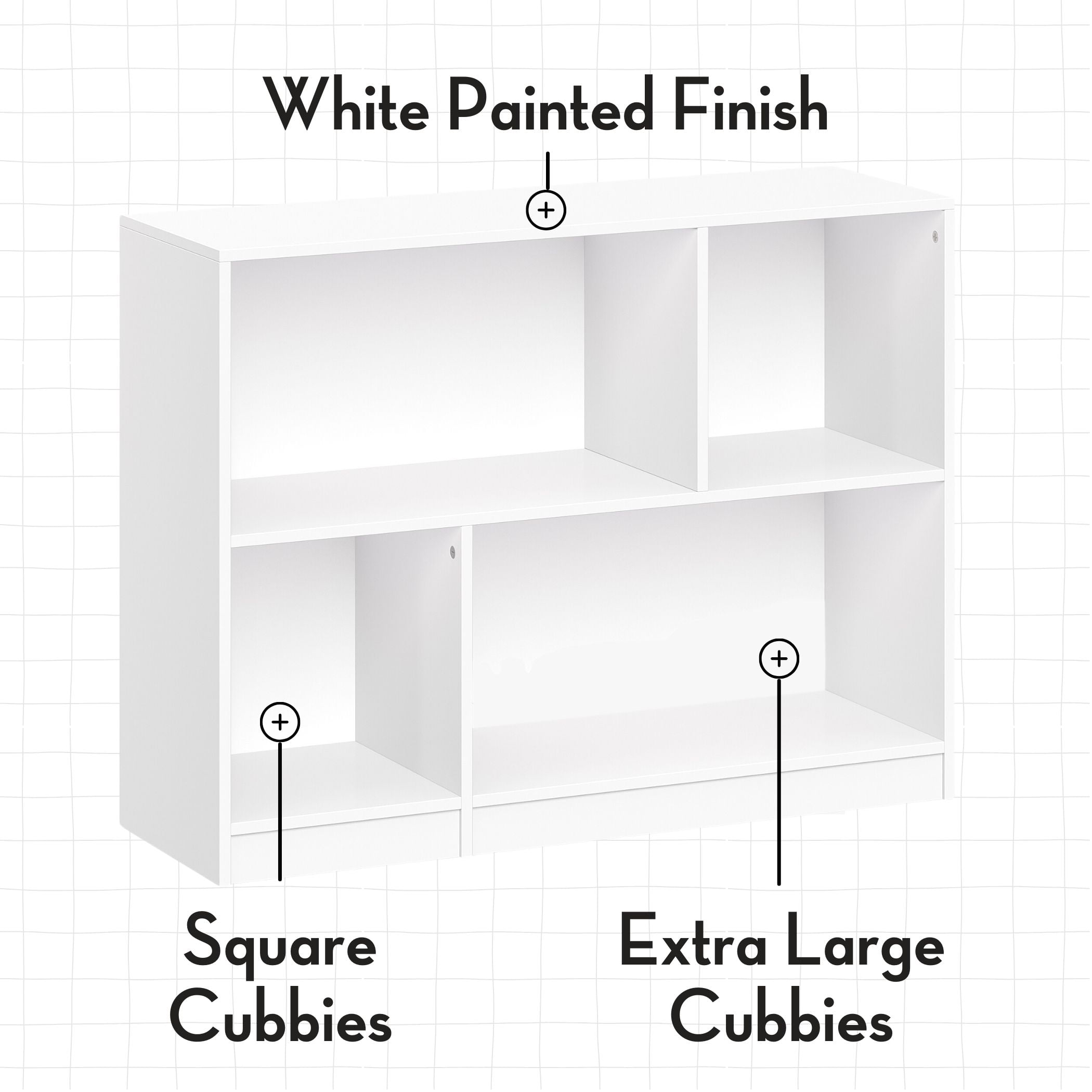 RiverRidge Kids Horizontal Bookshelf Toy Organizer with 2 Open Shelves & 2 Cubbies - White