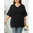 thumbnail image 7 of Mengpipi Womens Plus Size V-Neck Ribbed Knit Top Casual Loose Fit Half Sleeve T-Shirt 1X-5X, 7 of 7