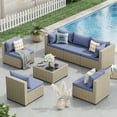 thumbnail image 2 of POTEBAN 7 Pieces Outdoor Patio Furniture Set, Grey Rattan Wicker Outdoor Conversation Sectional Sofa Set with Cushions for Backyard, Haze Blue, 2 of 9