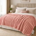 thumbnail image 4 of Blush Pink Channel Faux Fur Oversized Throw Blanket Ultra Fluffy Ribbed Warm Sofa Bed Decor All Season Home Use Multiple Color Choices Gift(78.74*70.87IN), 4 of 5