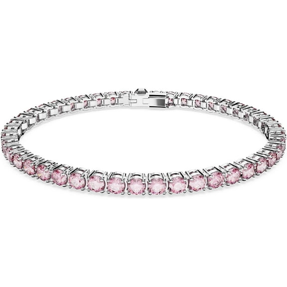 Swarovski Matrix Tennis Bracelet Round Cut Pink Rhodium Plated
