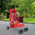 thumbnail image 2 of PawHut Dog Stroller, One-click Folding Pet Stroller with Cup Holder, 4 Wheels Travel Carrier w/ Brakes, 360° Swiveling Front Wheels, Storage Basket, for XS/Small Dogs Cats, Red, 2 of 10