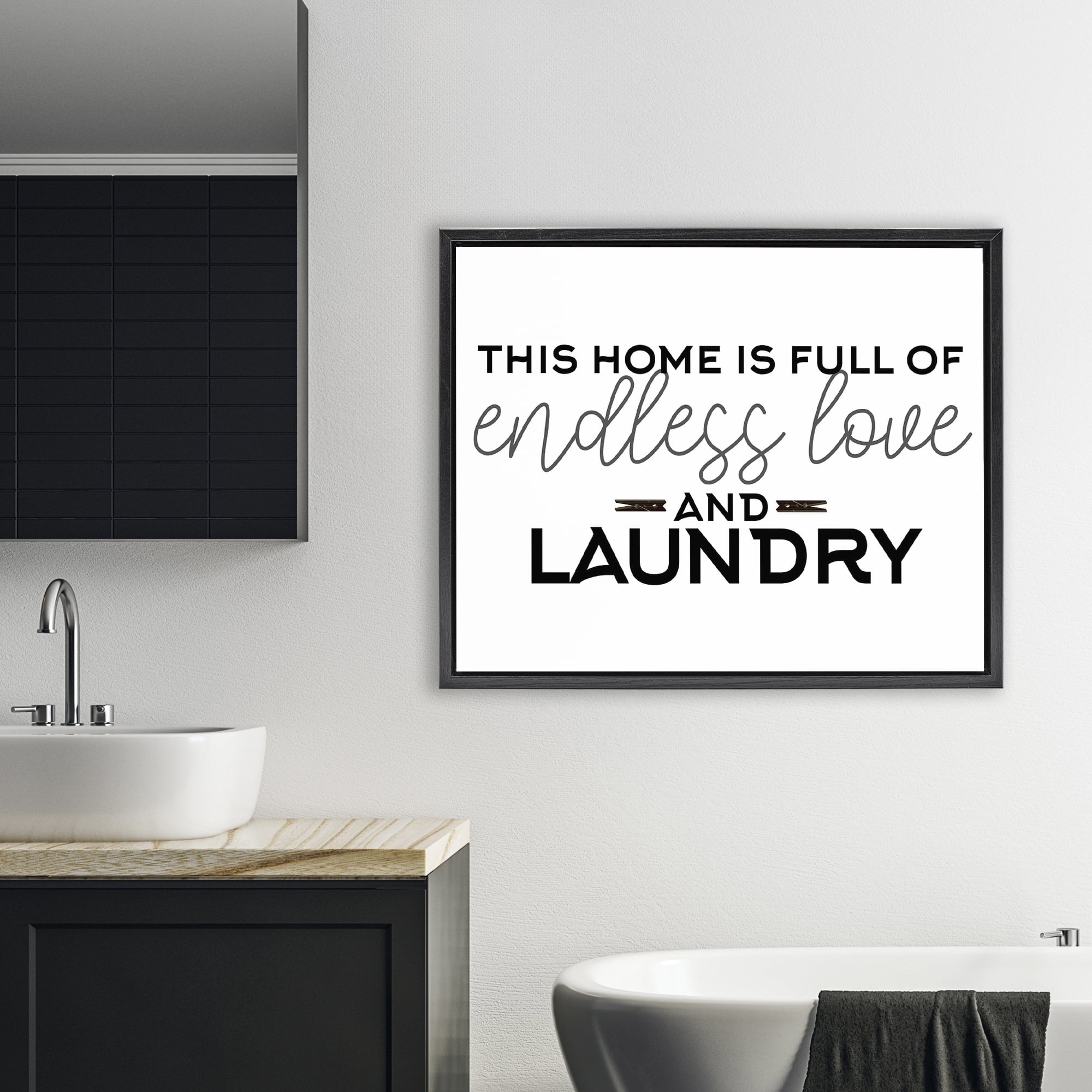 Endless Love & Laundry Minimal Black Framed Floater Canvas Wall Art, design by Kim Allen