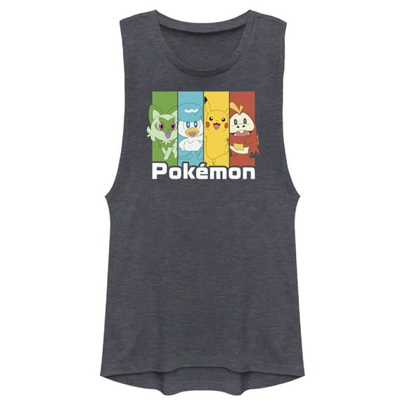 Junior's Pokemon Colorful Friends Festival Muscle Graphic Tee Denim Blue Heather 2X Large