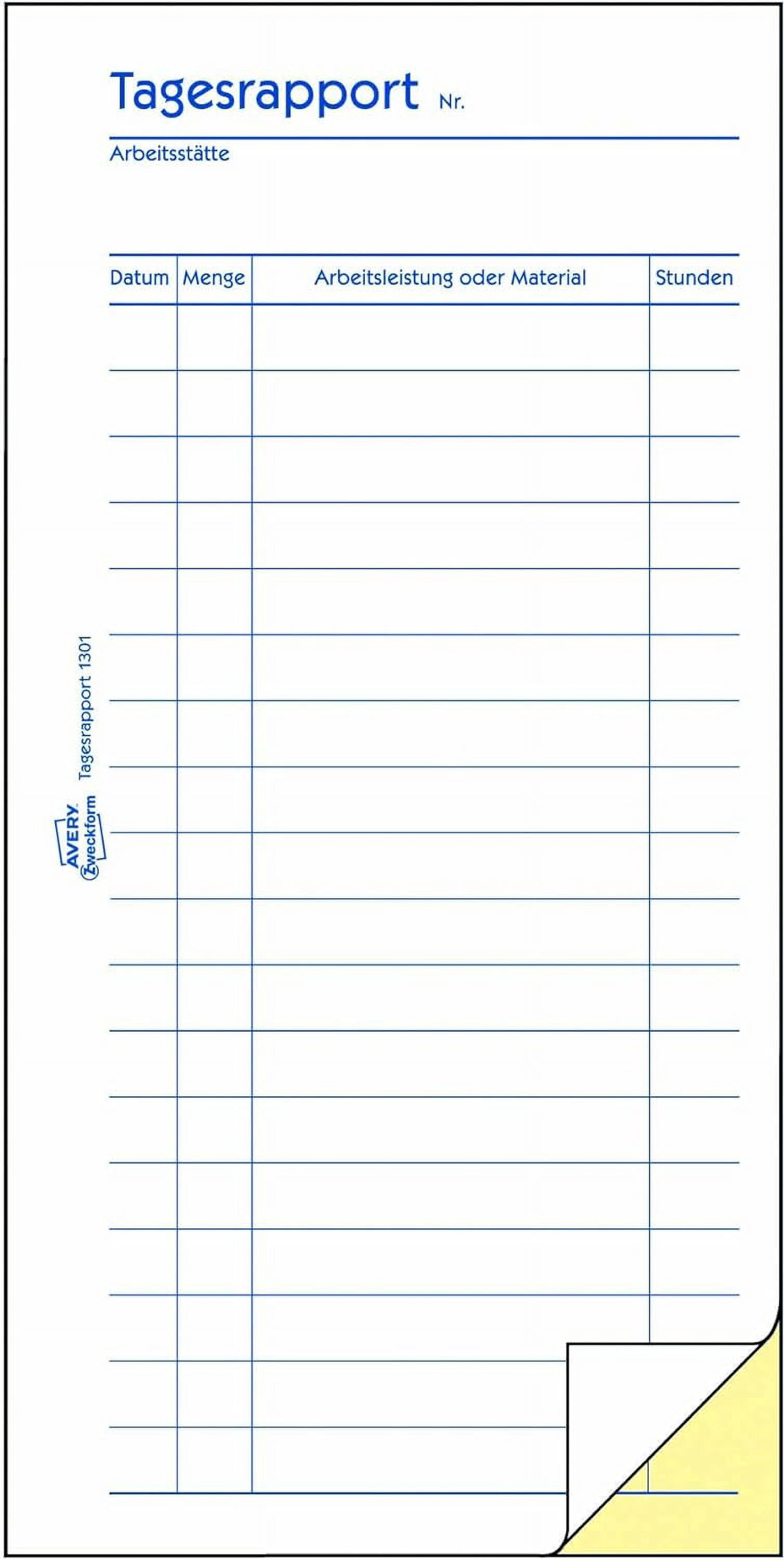 Avery Zweckform 1301 Daily Rapport First and Second Page Printed, 105 x 200 mm 2 x 50 Sheets