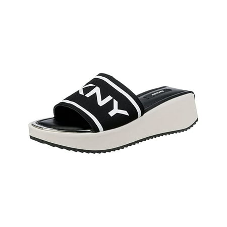 

DKNY Womens Black 1 Platform Metallic Accent Logo Comfort Mandy Square Toe Wedge Slide Slide Sandals 7.5 M