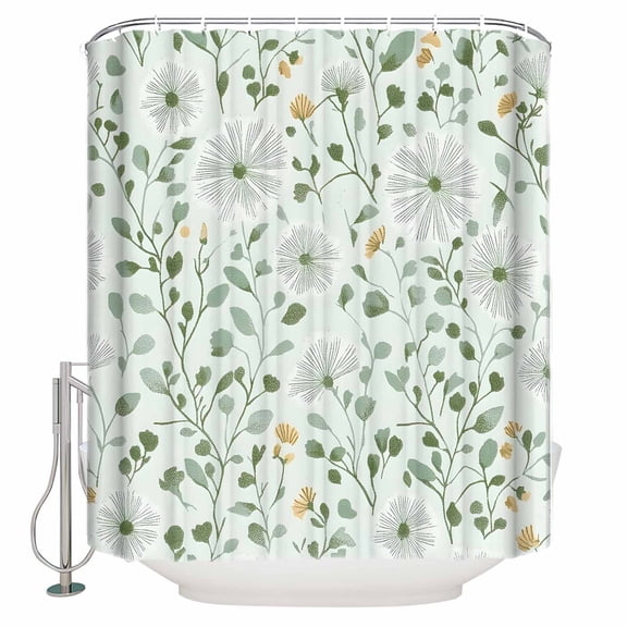 72x78 Inch Shower Curtain Spring Floral Bathroom Decor Waterproof Fabric Bathtub Bath Curtains Decorative Green Botanical Watercolor Leaf Extra Long Shower Curtain Set with Hooks