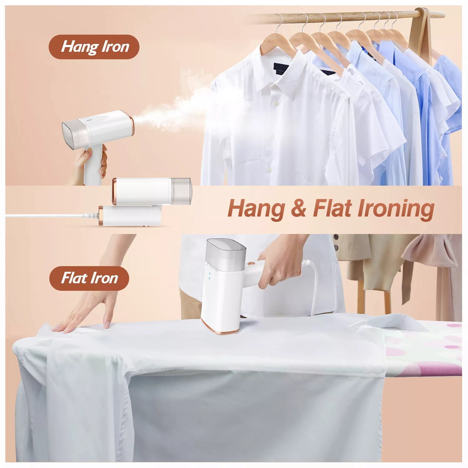 Portable Handheld Garment Steamer 1000W, Foldable Clothing Wrinkles Remover with 120ML Water Tank, 20s Fast Heat-up, Mini Steam Iron with Horizontal & Vertical Steaming for Travel Home Office