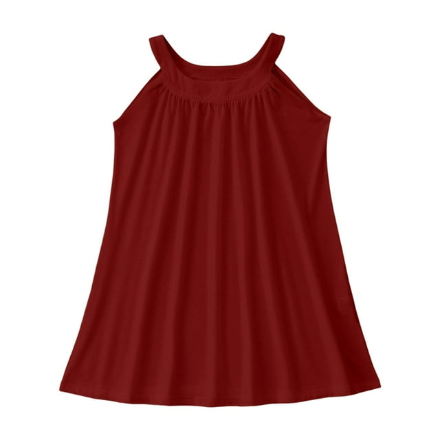 MIASHUI Robe d'Été Sans Manches pour Filles, Style Décontracté pour Jouer et Nager en Plein Air, Rouge Brique, 11-12 Ans