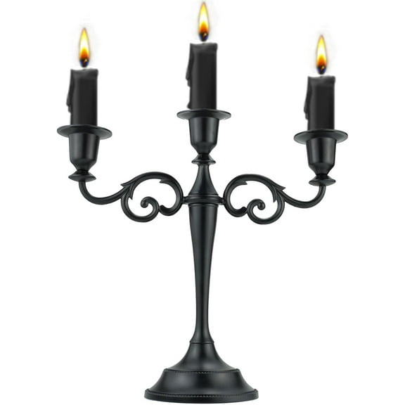 3 Metal Candelabra – Candlesticks Holder for Formal Events, Wedding, Church, Holiday Décor, Halloween – Taper Candle Holder Stand Centerpiece Elegant Decoration Piece for Table,Pure Black