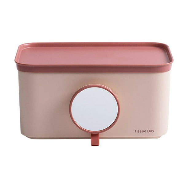 Caja de pañuelos con espejo, caja para servilletas, caja para papel higiénico para encimera Rosa claro