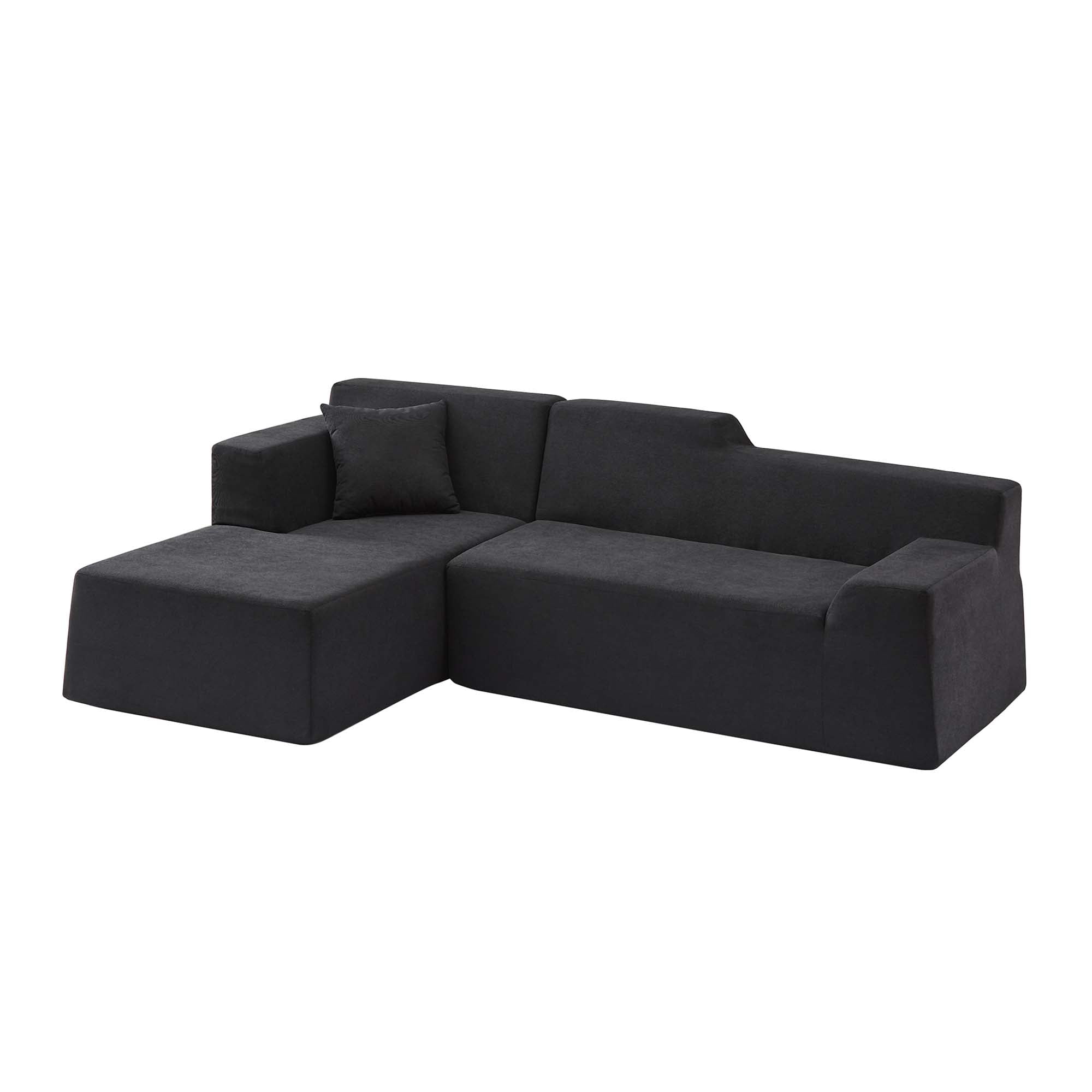 Miniyam 96" Boxed Sectional Sofa, Expands to Full Size, L-Shape Design with Soft Wide Stripe Corduroy and Deep Seat Comfort (Black, Left Facing)