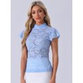thumbnail image 2 of DARING DIVA Lace Keyhole Back Fitted Semi Sheer Top XS Light Blue, 2 of 6