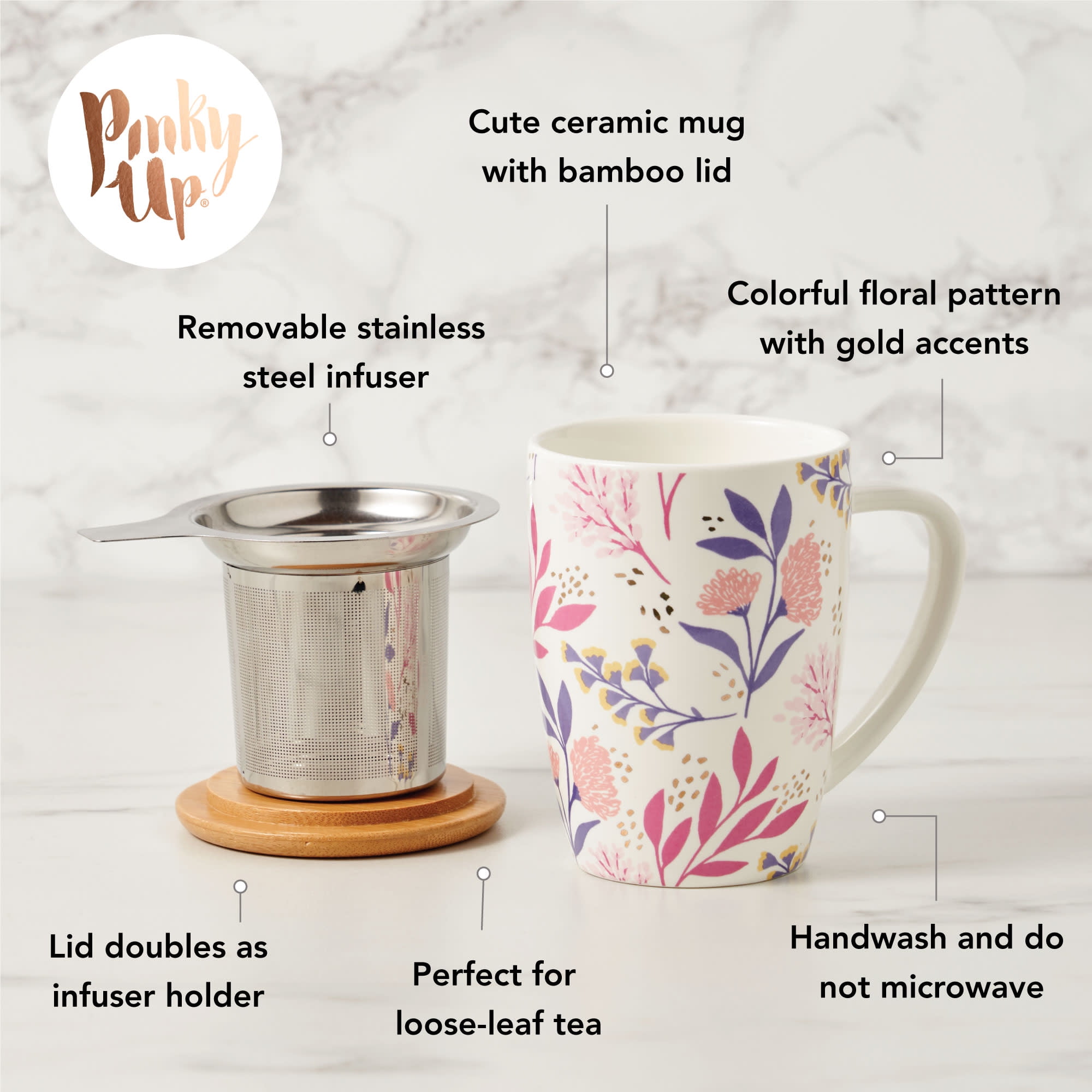 Pinky Up - Tatyana Ceramic To-Go Infuser Mug in Coral