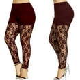 thumbnail image 2 of Musuos Women Plus Size Leggings, Solid Color Skinny Long Pants, Sheer Floral Lace Splice Trousers, 2 of 7