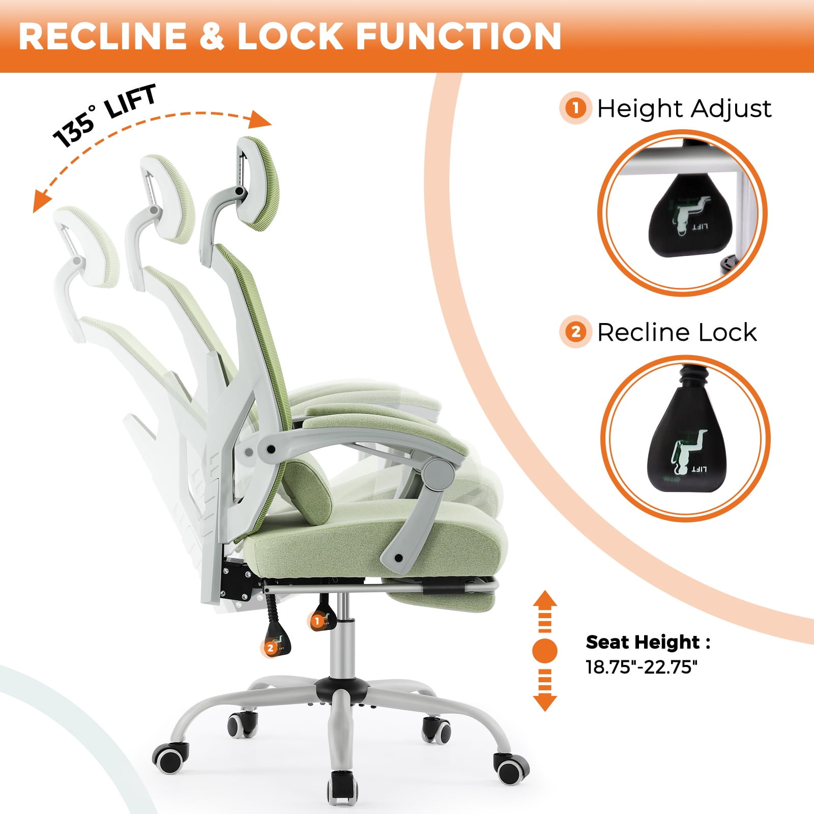 MAYEERTY Ergonomic Office Chair, High Back Adjustable Computer Desk Chair with Lumbar Support, 275lb, Gray