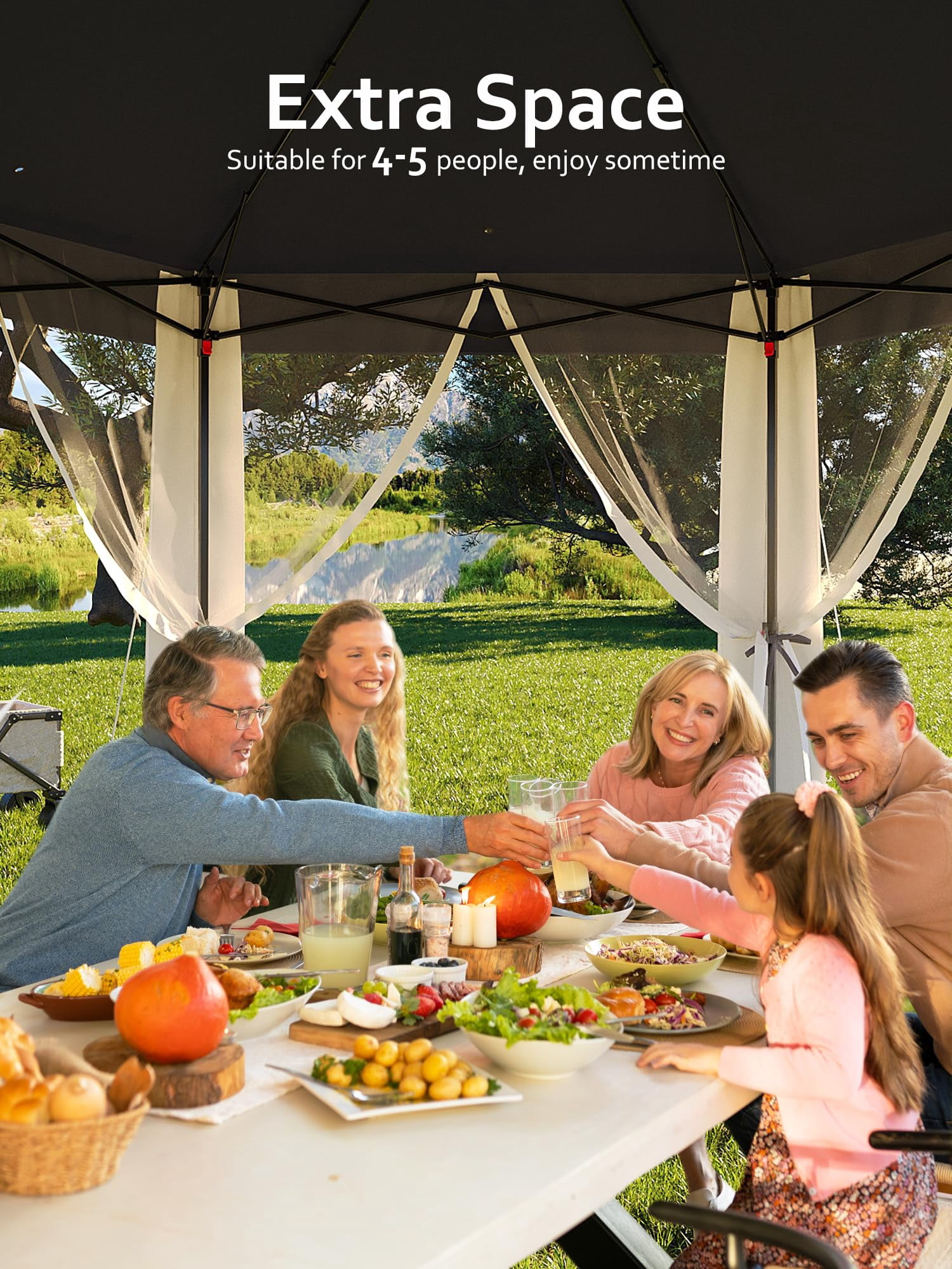 Luku 13'x13' Pop-Up Gazebo, Outdoor Hexagonal Patio Gazebo with Mosquito Netting, Instant Setup Canopy Tent with Strong Steel Frame and Sandbags, for Backyard, Gardens, Patio