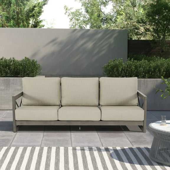 Ulax Furniture Patio Outdoor 3-Seat Aluminum Sofa With Sunbrella Cushions