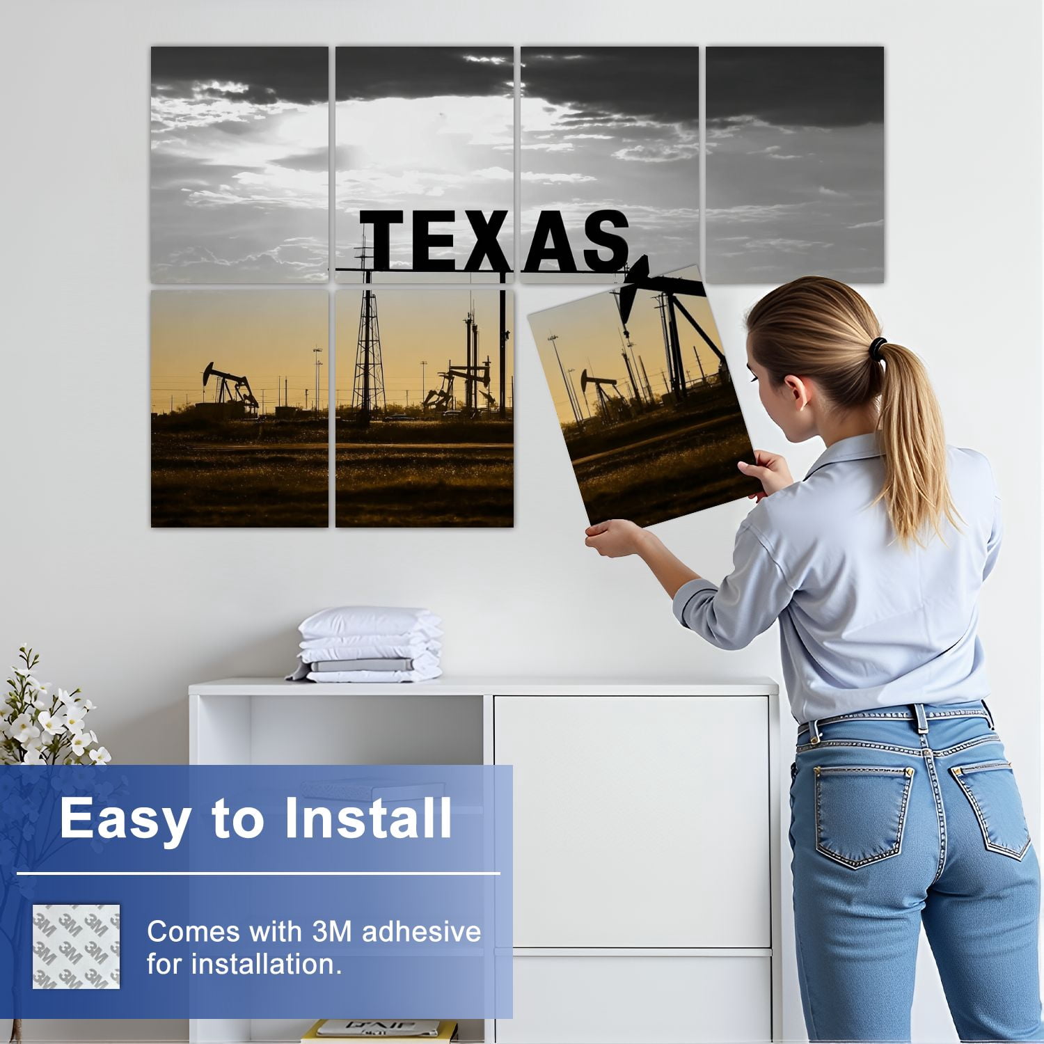 8 Pack Art Acoustic Panels Sound Absorbing oil field Texas Decorative Soundproof Wall Panels Self Adhesive for Nursery Game Room Bedroom 48"x32"