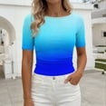 thumbnail image 2 of YUGYXL Gradient Colors T Shirts for Women Casual Crew Neck Short Sleeve Tunic Tops Pleated Slim Fit Fashion Summer Tees Blue Tops XXL, 2 of 7