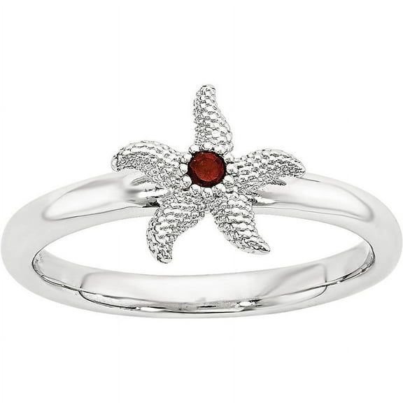 Garnet Sterling Silver Starfish Ring