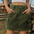 thumbnail image 2 of New Summer Arrivals SMihono Women's Fashion Denim Skirts Stretchy High Waisted Short Skirt Teen Girls Y2K Cute Going Out Vacation Work Jean Skirt Army Green 4, 2 of 5