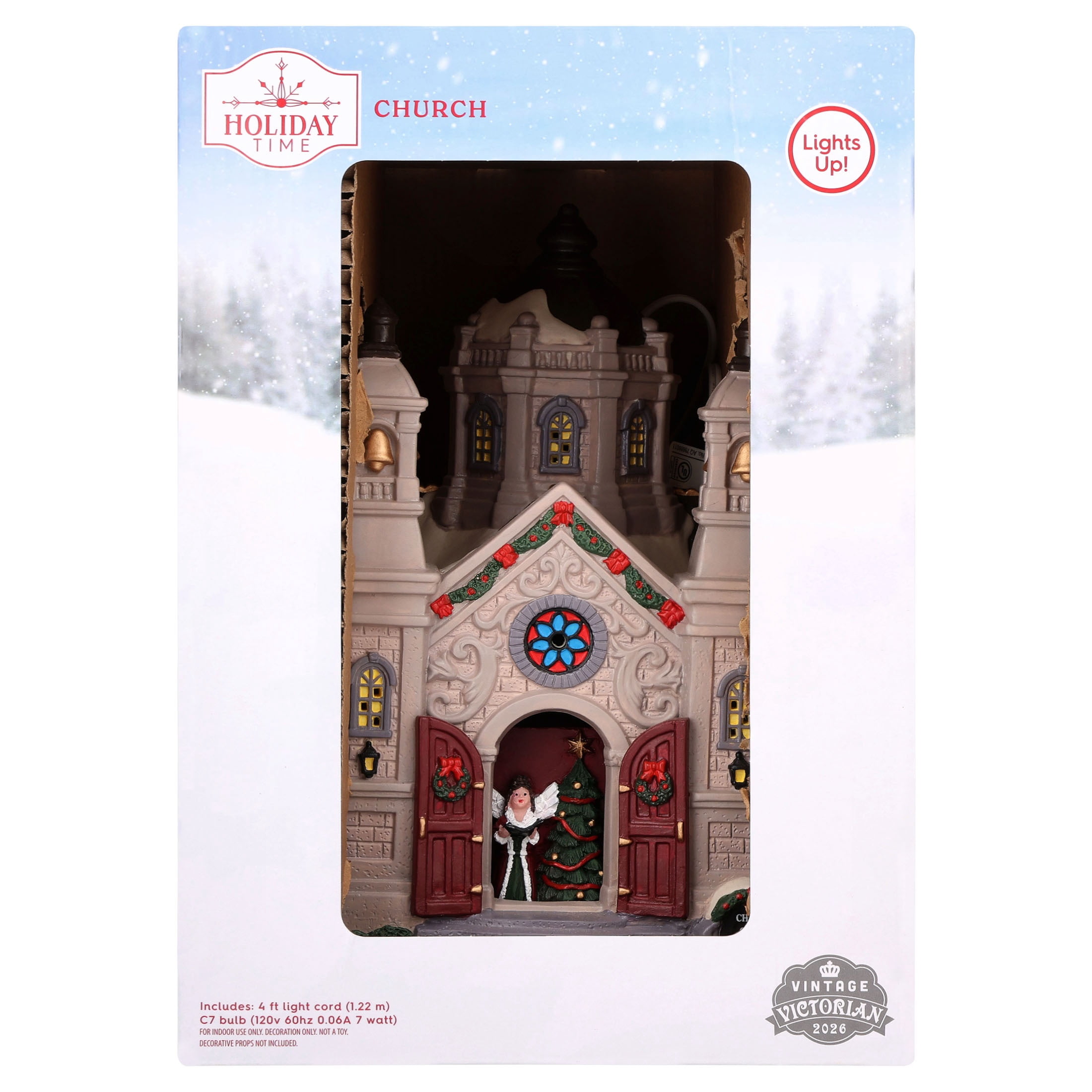 Light-Up Porcelain Church Christmas Village Building, Multicolor, 10.37", by Holiday Time