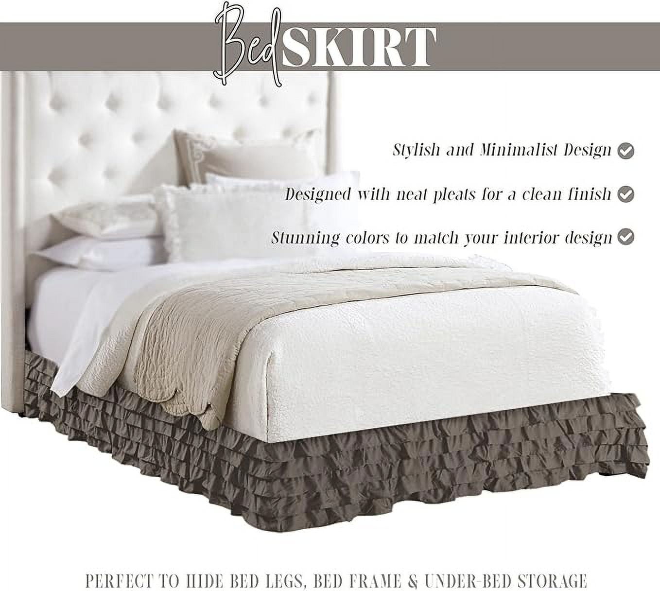 Elegant Comfort Multi-Ruffle Bed Skirt, 1500 Thread Count, Wrinkle and Stain Resistant, 15-Inch Drop, Twin, Mink Gray