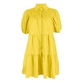 thumbnail image 5 of Mingw Womens Mini Dress Summer Cap Short Sleeve Babydoll for Women Classic Sundress Tiered Pleated Swing Flowy Loose Beach Casual Smocked ,M,Yellow, 5 of 5
