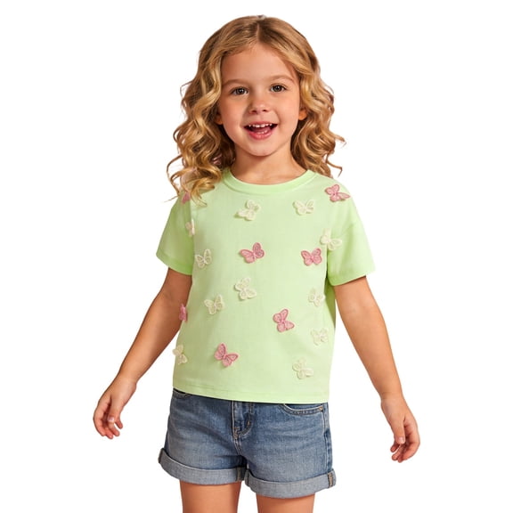 JAJAHO Girls Short Sleeve T Shirts Cute Floral Appliques Crew Neck Casual Top Tee Shirt For Toddlers And Kids 2-13Y Stylish Tops