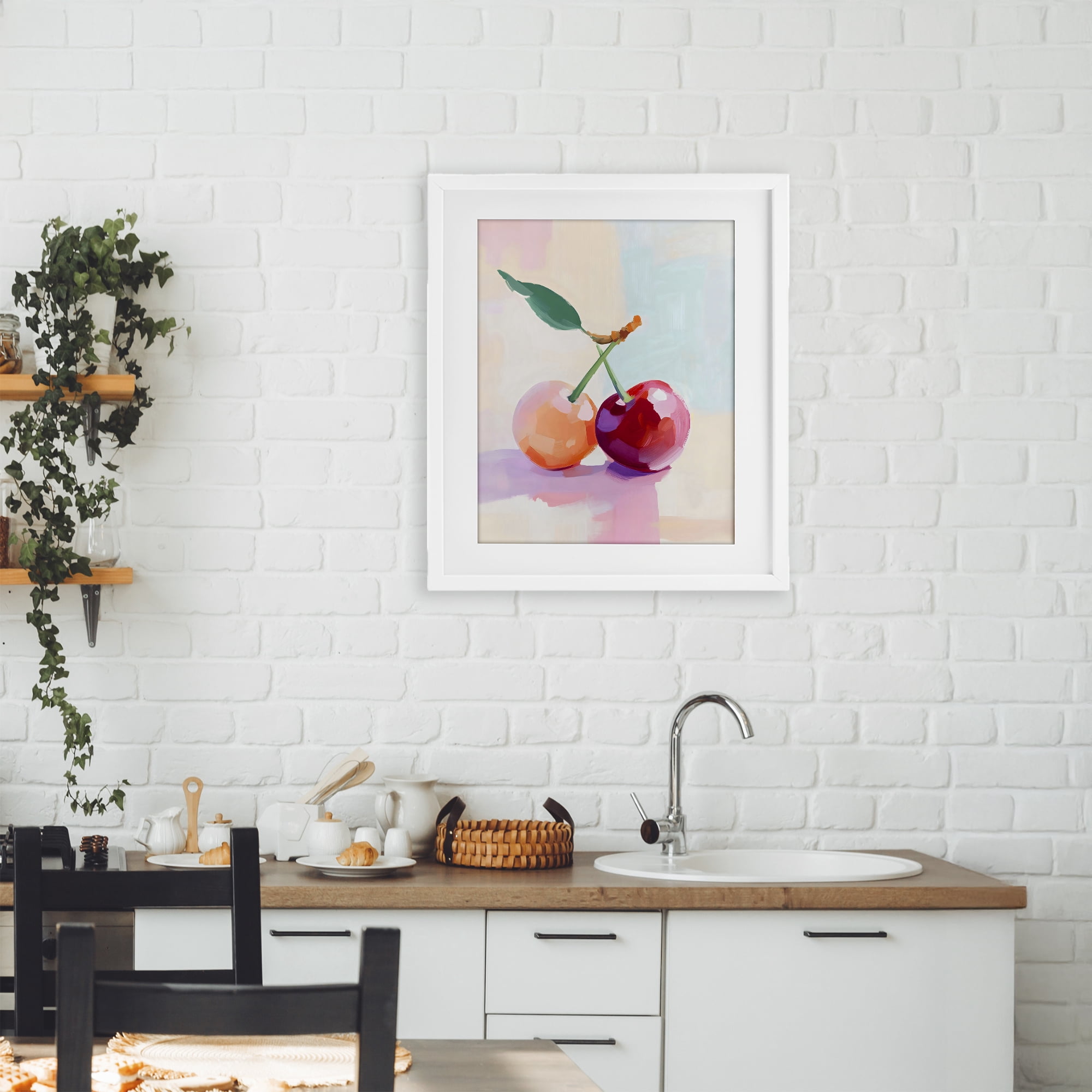 Stupell Industries Pastel Cherries Pair White Framed Print Under Glass, design by The Prints Vibe