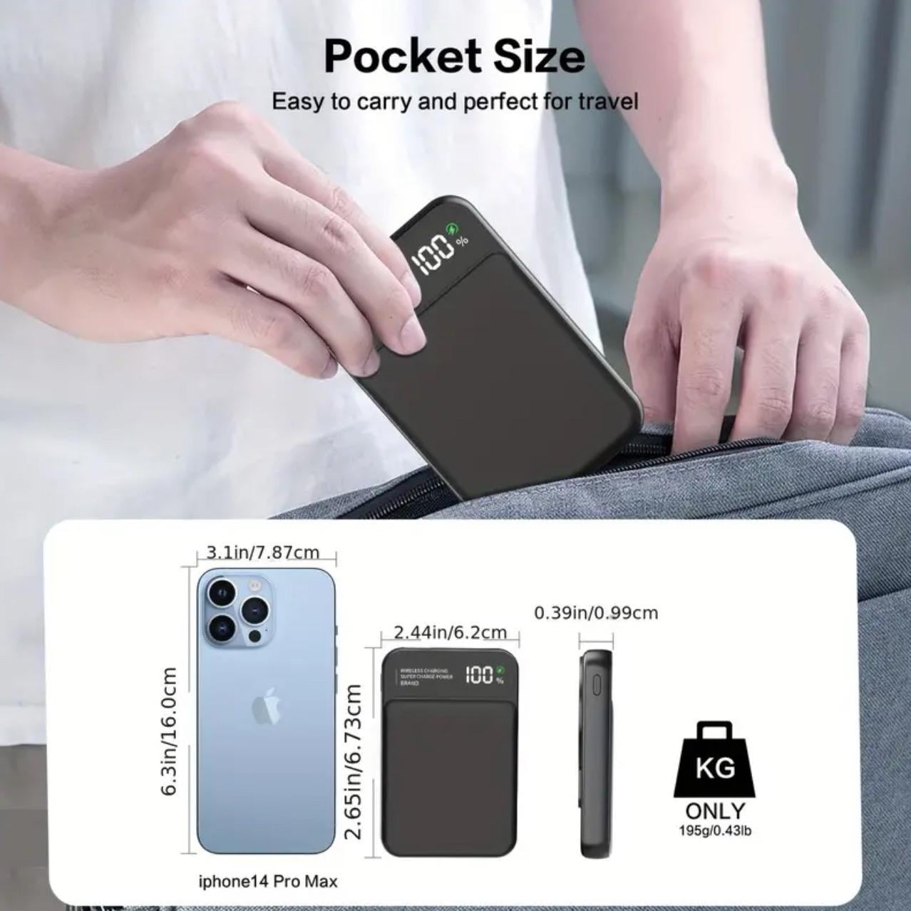 SAMADEX 10000mAh Wireless Power Bank with LCD Display, 22.5W PD Fast Charging, Compatible with iPhone