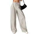thumbnail image 2 of Women'S Striped Wide Leg Lounge Pants Knot Front High Waisted Baggy Pants Trousers Streetwear Beige & Brown M, 2 of 8