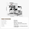 thumbnail image 4 of KFFKFF 12-Cup Industrial Coffee Brewer, Coffee Brewing Device with Trio of Glass Jugs and Warming Trays, Stainless Steel Manual Water Input Coffee Maker, Ideal for Cafes, Offices, and Eateries, 4 of 9