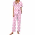 thumbnail image 2 of BLTIBY Womens Pajama Sets 2 Piece Polka Dots Printed Lapel Button Short Sleeve Shirts Pants Casual Loungewear Outfits with Pockets Pink L, 2 of 6