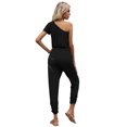 thumbnail image 2 of CALIPESSA Womens Summer Casual Black Asymmetrical Neck Drawstring Waist Jumpsuit, 2 of 5