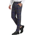 thumbnail image 4 of INSPIRE CHIC Men's Pants Plaid Mid-Waist Classic Business Checked Dress Pants 30 Navy Blue, 4 of 7