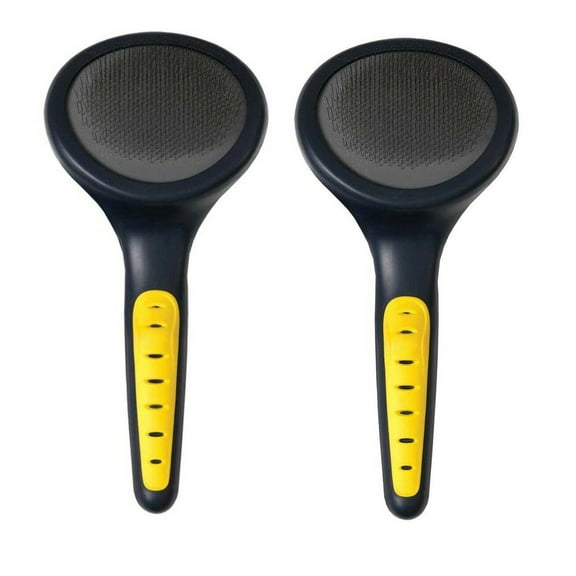 Dog Grooming Round Slicker Brushes Comfort Grip Black and Yellow Groomers Tool (Both Sizes)