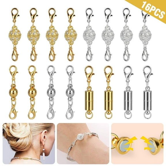 16pcs Gold and Silver Magnetic Lobster Clasp, EEEkit 3 Styles Jewelry Extenders, Jewelry Magnet Clasps Magnetic Locking Clasp Magnetic Clasps Converter for DIY Necklace Bracelet Making