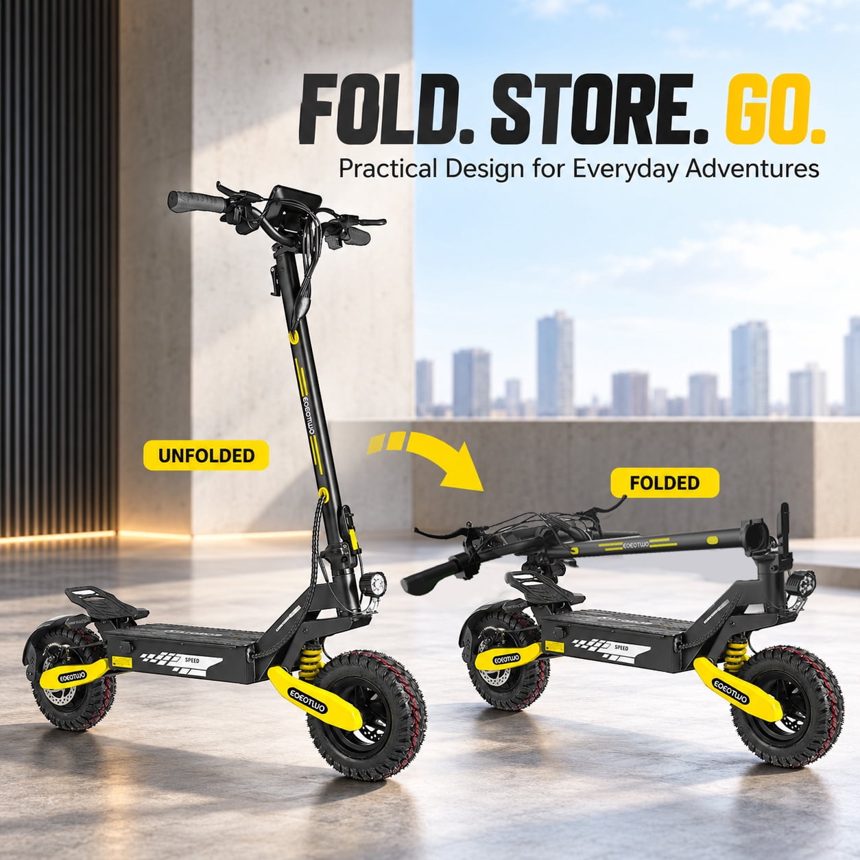 EOEOTWO Electric Scooter for Adults, 1200W Motor Up to 30MPH, 48V 23.4Ah Battery 40 Miles Range, 11" Off-Road Tires E-Scooter with Full Suspension UL2272