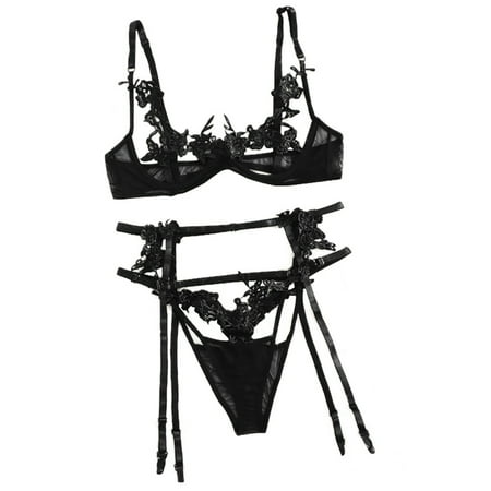 

Fsqjgq Lingerie for Women Unwrap Corset Lingerie Tops+Briefs Women Racy Lace Underwire Underwear Sleepwear Muslin Open Cup Bra Lingerie for Women Polyester Black M